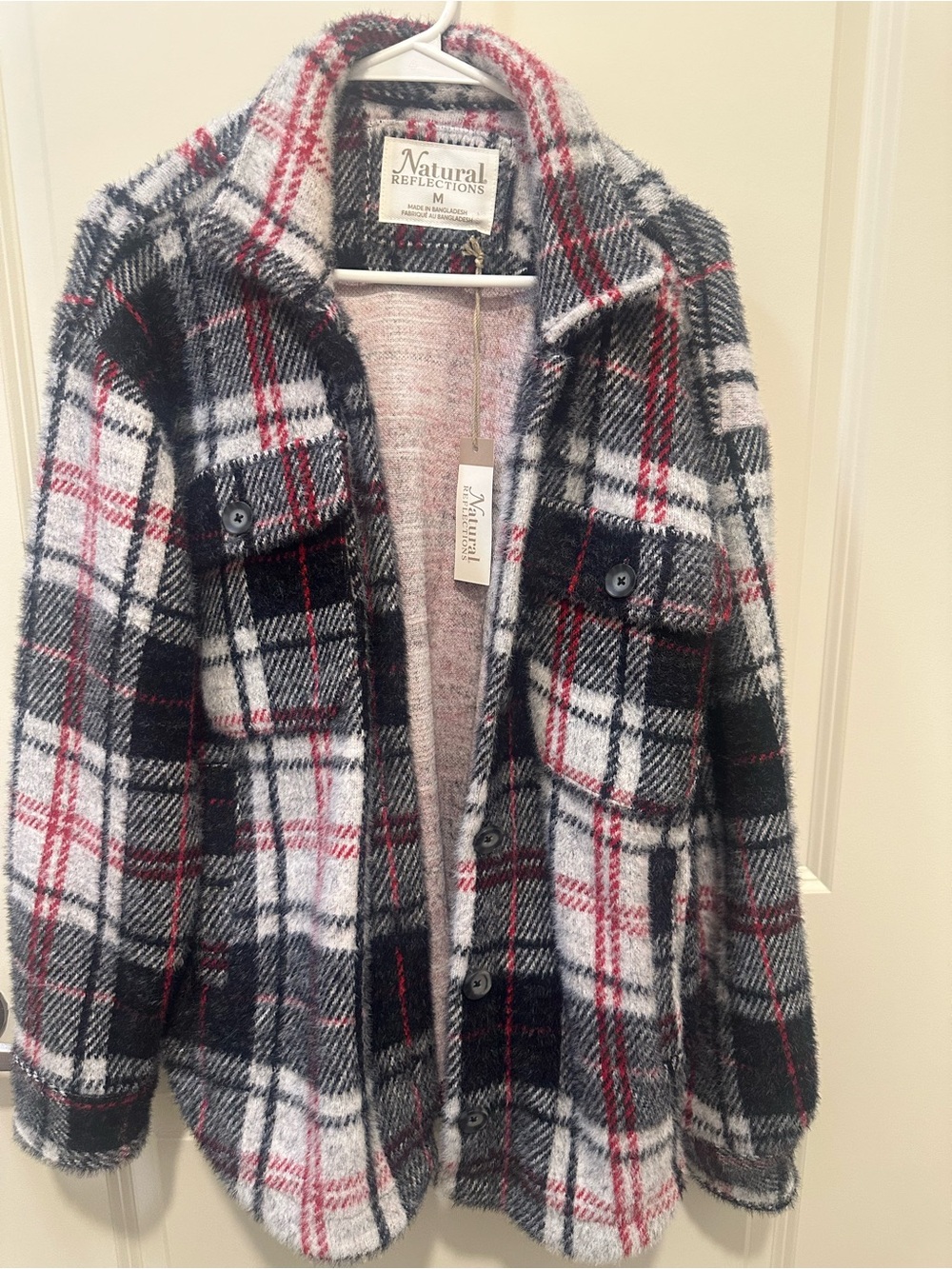 Natural Reflections Black White and Red Plaid Utility Jacket